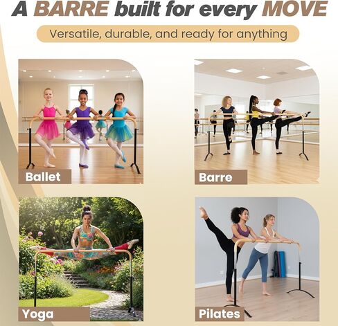 Ballet Barre 6ft - White Curved Double Dance Barre for Home or Studio - Ballet Bar Ideal for Stretch, Pilates, Dance and Active Workouts - Portable Barre Suitable for Kids and Adults in Kuwait