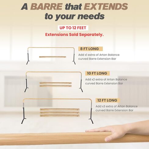 Ballet Barre 6ft - White Curved Double Dance Barre for Home or Studio - Ballet Bar Ideal for Stretch, Pilates, Dance and Active Workouts - Portable Barre Suitable for Kids and Adults in Kuwait