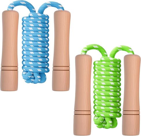 Jump Rope for Kids - Wooden Handle - Adjustable Cotton Braided Fitness Skipping Rope for Toddler Fitness Workout Exercise Outdoor Activity in Kuwait