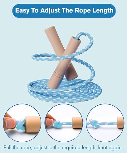 Jump Rope for Kids - Wooden Handle - Adjustable Cotton Braided Fitness Skipping Rope for Toddler Fitness Workout Exercise Outdoor Activity in Kuwait