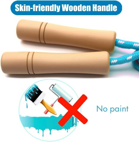Jump Rope for Kids - Wooden Handle - Adjustable Cotton Braided Fitness Skipping Rope for Toddler Fitness Workout Exercise Outdoor Activity in Kuwait