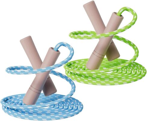 Jump Rope for Kids - Wooden Handle - Adjustable Cotton Braided Fitness Skipping Rope for Toddler Fitness Workout Exercise Outdoor Activity in Kuwait