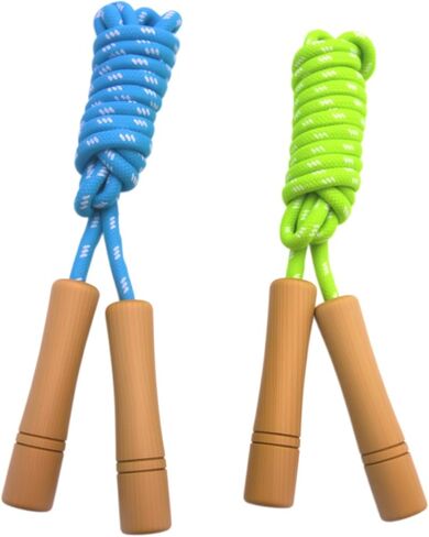 Jump Rope for Kids - Wooden Handle - Adjustable Cotton Braided Fitness Skipping Rope for Toddler Fitness Workout Exercise Outdoor Activity in Kuwait
