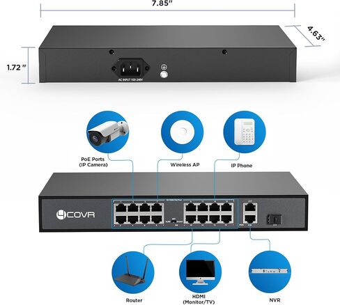24 Ports 120W(AC100-240V) Ethernet PoE Switch, 2X Uplink Gigabit RJ45 Ports, Support 4K 8MP 5MP PoE IP Security Cameras, 802.3af/at Compliant, Metal Plug and Play, Lightning Protection, LY-POE24 in Kuwait