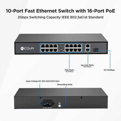 24 Ports 120W(AC100-240V) Ethernet PoE Switch, 2X Uplink Gigabit RJ45 Ports, Support 4K 8MP 5MP PoE IP Security Cameras, 802.3af/at Compliant, Metal Plug and Play, Lightning Protection, LY-POE24 in Kuwait