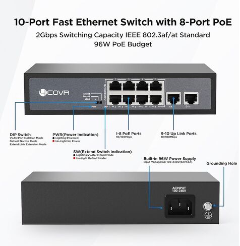 24 Ports 120W(AC100-240V) Ethernet PoE Switch, 2X Uplink Gigabit RJ45 Ports, Support 4K 8MP 5MP PoE IP Security Cameras, 802.3af/at Compliant, Metal Plug and Play, Lightning Protection, LY-POE24 in Kuwait