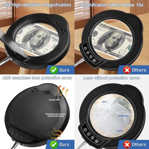 10X Desk Magnifying Glass with Light and Stand,Real Glass LED Lighted Magnifier,5 Color Modes Stepless Dimmable,Hands Free Metal Desk Lamp for Craft Reading Painting Hobby Close Work in Saudi Arabia