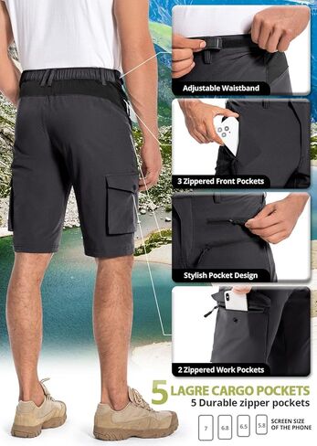 شورت Hiauspor الرجالي للمشي لمسافات طويلة سريع الجفاف وخفيف الوزن كاجوال لصيد الأسماك التكتيكي للجولف في الهواء الطلق مع 5 جيوب in Kuwait