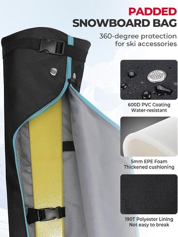 KEMIMOTO Ski Bag, 360° Fully Padded Ski Bag, Fit Skis Up to 78.74 inches (200cm), Water-resistant and Durable Perfect for Road Trips and Air Travel Transport in Saudi Arabia
