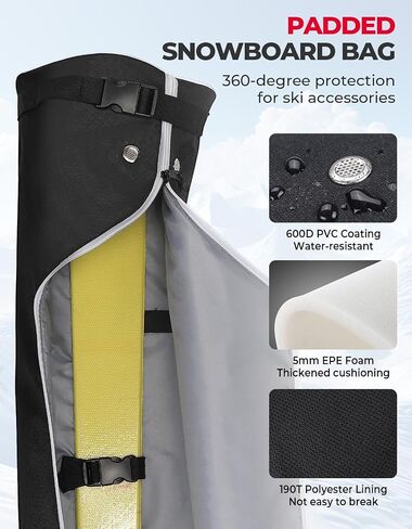 KEMIMOTO Ski Bag, 360° Fully Padded Ski Bag, Fit Skis Up to 78.74 inches (200cm), Water-resistant and Durable Perfect for Road Trips and Air Travel Transport in Saudi Arabia