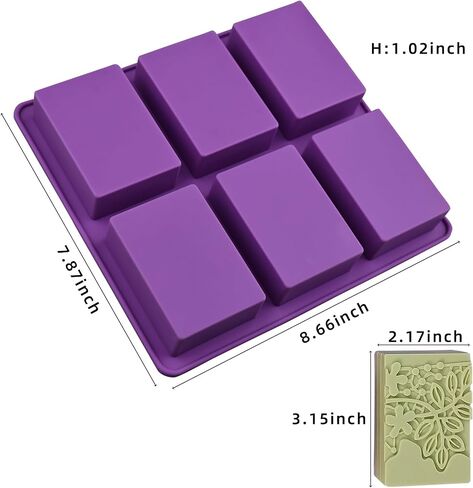 Silicone Soap Mold 6 Cavities Rectangle Soap Molds for Homemade Craft Lotion Soap Bar, Cake Mold, Ice Cube(Size 3.35 x 1.97inch) in Kuwait
