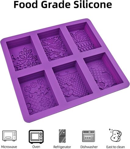 Silicone Soap Mold 6 Cavities Rectangle Soap Molds for Homemade Craft Lotion Soap Bar, Cake Mold, Ice Cube(Size 3.35 x 1.97inch) in Kuwait