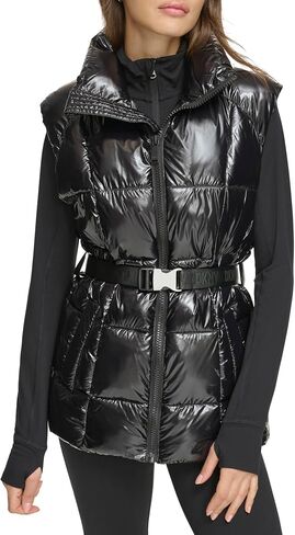 DKNY Women's Performance Puffer Vest Belted Wet Sire, Bracken in Saudi Arabia