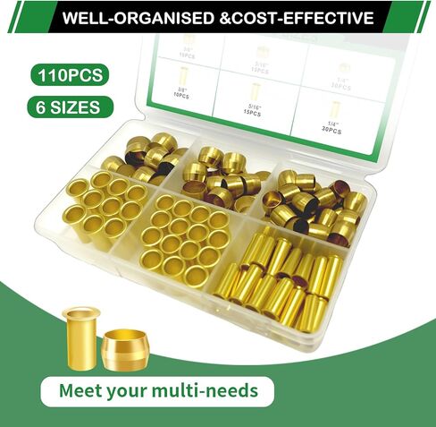 460 قطعة من الحلقات النحاسية المضغوطة، مجموعة متنوعة من التركيبات، 1/2 بوصة 3/8 بوصة 5/16 بوصة 1/4 بوصة 3/16 بوصة 1/8 بوصة 6 أحجام طقم إصلاح خرطوم الهواء والماء والوقود وزيت الغاز in Kuwait