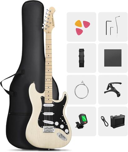 DONNER DST-80 Electric Guitar 39" Beginner Electric Guitar Kit with Amp, Classic SSS Pickup Complete with Gig Bag, Tuner, Capo, Strap, Picks, and Free Online Lessons in Kuwait
