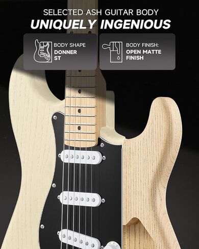 DONNER DST-80 Electric Guitar 39" Beginner Electric Guitar Kit with Amp, Classic SSS Pickup Complete with Gig Bag, Tuner, Capo, Strap, Picks, and Free Online Lessons in Kuwait