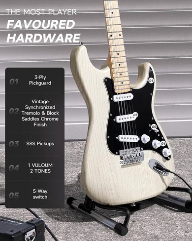 DONNER DST-80 Electric Guitar 39" Beginner Electric Guitar Kit with Amp, Classic SSS Pickup Complete with Gig Bag, Tuner, Capo, Strap, Picks, and Free Online Lessons in Kuwait