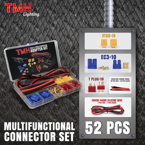 TMH 183 Pcs T-Plug EC3 EC5 XT30 XT60 XT90 TRX-Plug Male & Female Adapter Connector Kit with Silicone Wire and Heat Shrink Tubing for RC ESC Lipo Battery Motor (Total 183 PCS) in Saudi Arabia