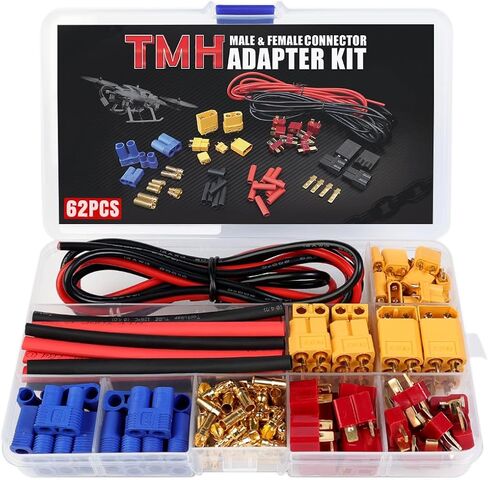 TMH 183 Pcs T-Plug EC3 EC5 XT30 XT60 XT90 TRX-Plug Male & Female Adapter Connector Kit with Silicone Wire and Heat Shrink Tubing for RC ESC Lipo Battery Motor (Total 183 PCS) in Saudi Arabia