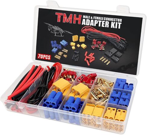 TMH 183 Pcs T-Plug EC3 EC5 XT30 XT60 XT90 TRX-Plug Male & Female Adapter Connector Kit with Silicone Wire and Heat Shrink Tubing for RC ESC Lipo Battery Motor (Total 183 PCS) in Saudi Arabia