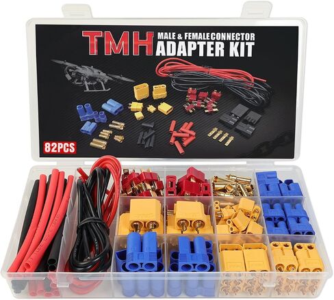 TMH 183 Pcs T-Plug EC3 EC5 XT30 XT60 XT90 TRX-Plug Male & Female Adapter Connector Kit with Silicone Wire and Heat Shrink Tubing for RC ESC Lipo Battery Motor (Total 183 PCS) in Saudi Arabia