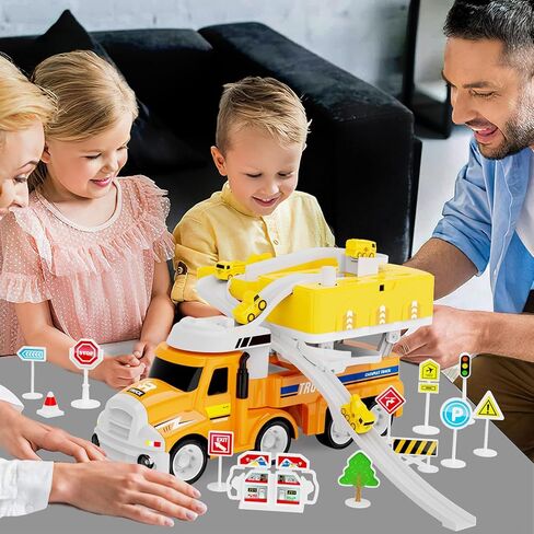 Dwi Dowellin Truck Tuys for Boys 3 4 5 6 6 سنوات ، ألعاب مركبة للأطفال مع 4 سيارات في المدينة و Playmat ، مسار السباق مع الضوء والموسيقى فكرة هدية عيد ميلاد للأطفال الذين تتراوح أعمارهم بين 3 و 5 سنوات (أزرق) in Kuwait