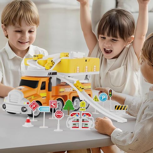 Dwi Dowellin Truck Tuys for Boys 3 4 5 6 6 سنوات ، ألعاب مركبة للأطفال مع 4 سيارات في المدينة و Playmat ، مسار السباق مع الضوء والموسيقى فكرة هدية عيد ميلاد للأطفال الذين تتراوح أعمارهم بين 3 و 5 سنوات (أزرق) in Kuwait