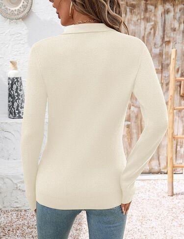Romanstii Women's Knitted Collared Sweaters Long Sleeve V-Neck Polo Shirts Winter Pullover Tops in Kuwait