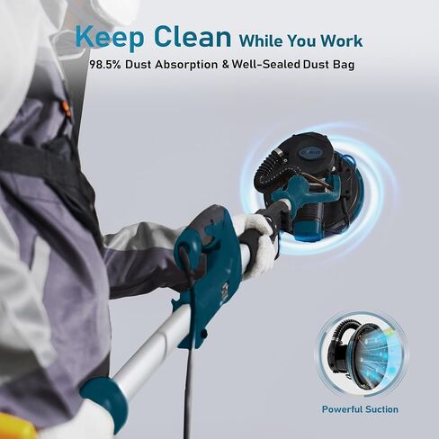 Drywall Sander, 880W 7.33A Electric Drywall Sander with Vacuum Dust Collector, 5 Variable Speed 1000-2100RPM, LED Light, Foldable & Extendable Handle, 12 Sanding Discs in Kuwait