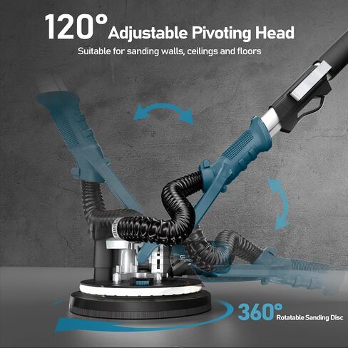 Drywall Sander, 880W 7.33A Electric Drywall Sander with Vacuum Dust Collector, 5 Variable Speed 1000-2100RPM, LED Light, Foldable & Extendable Handle, 12 Sanding Discs in Kuwait