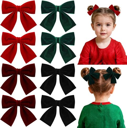 8 Pcs Velvet Hair Bows for Girls, Christmas Hair Bows Cute Bow Hair Clips Bowknot Hair Accessories Bow Alligator Clips Stocking Stuffers for Girls Kids Christmas New Year Xmas Present in Kuwait