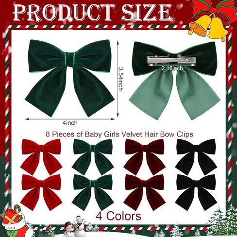 8 Pcs Velvet Hair Bows for Girls, Christmas Hair Bows Cute Bow Hair Clips Bowknot Hair Accessories Bow Alligator Clips Stocking Stuffers for Girls Kids Christmas New Year Xmas Present in Kuwait