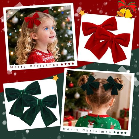 8 Pcs Velvet Hair Bows for Girls, Christmas Hair Bows Cute Bow Hair Clips Bowknot Hair Accessories Bow Alligator Clips Stocking Stuffers for Girls Kids Christmas New Year Xmas Present in Kuwait