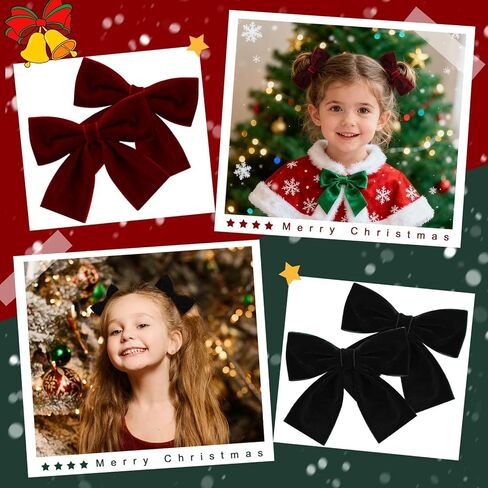 8 Pcs Velvet Hair Bows for Girls, Christmas Hair Bows Cute Bow Hair Clips Bowknot Hair Accessories Bow Alligator Clips Stocking Stuffers for Girls Kids Christmas New Year Xmas Present in Kuwait
