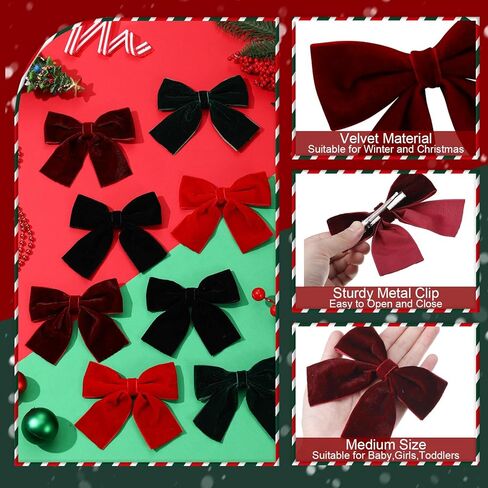 8 Pcs Velvet Hair Bows for Girls, Christmas Hair Bows Cute Bow Hair Clips Bowknot Hair Accessories Bow Alligator Clips Stocking Stuffers for Girls Kids Christmas New Year Xmas Present in Kuwait
