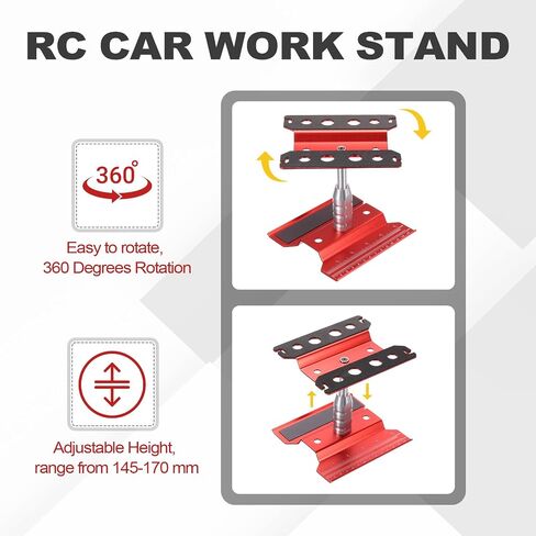 MECCANIXITY 1 Set RC Car Work Stand Lift Lower Aluminum Repair Workstation 360 Degree Rotation with Black Screw Tray for 1/8 1/10 1/16 Scale RC Car Crawler Truck Vehicle (Black) in Saudi Arabia