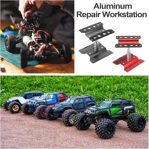 MECCANIXITY 1 Set RC Car Work Stand Lift Lower Aluminum Repair Workstation 360 Degree Rotation with Black Screw Tray for 1/8 1/10 1/16 Scale RC Car Crawler Truck Vehicle (Black) in Saudi Arabia