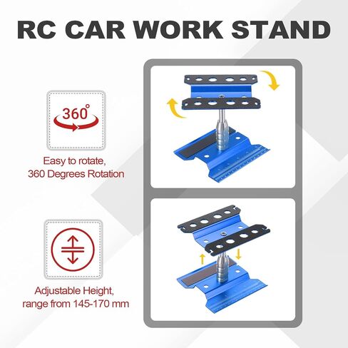 Meccanixity 1 مجموعة RC Car Work Stand Lift Lower Aluminium Repair Strestation 360 درجة التناوب مع صينية برغي أسود لـ 1/8 1/10 1/16 RC Car Carmer Truck Morning (Black) in Kuwait