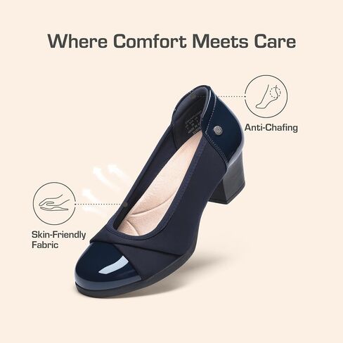 DREAM PAIRS Women's Pumps Low Chunky Arch Support Heels | Bunion-friendly with 3D cushioned insole and flexible anti-slip sole for all-day comfort, suitable for work and daily in Kuwait