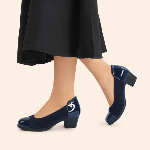 DREAM PAIRS Women's Pumps Low Chunky Arch Support Heels | Bunion-friendly with 3D cushioned insole and flexible anti-slip sole for all-day comfort, suitable for work and daily in Kuwait