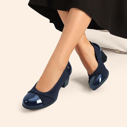 DREAM PAIRS Women's Pumps Low Chunky Arch Support Heels | Bunion-friendly with 3D cushioned insole and flexible anti-slip sole for all-day comfort, suitable for work and daily in Kuwait