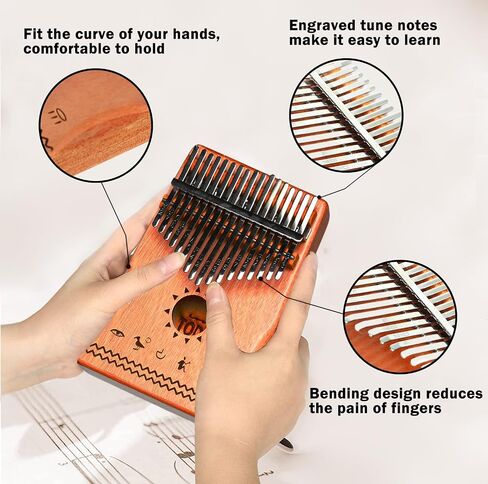 TODO Kalimba Thumb Piano 21 Keys with Mahogany Wood with Tune Hammer and Finger Covers & More Study Instruction in Saudi Arabia
