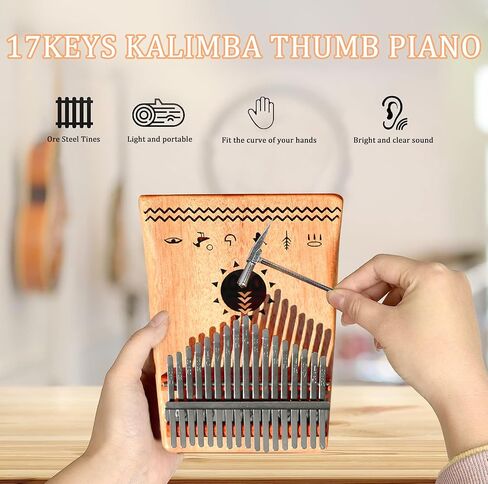 TODO Kalimba Thumb Piano 21 Keys with Mahogany Wood with Tune Hammer and Finger Covers & More Study Instruction in Saudi Arabia