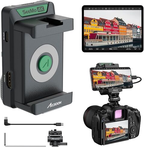 شاشة محول فيديو SeeMo 4K HDMI إلى USB من Accsoon لأجهزة iOS، جهاز إرسال فيديو في الوقت الحقيقي - بث مباشر/تسجيل/مشاركة، شحن سريع - بطاقة CD - خفيفة الوزن وسهلة الاستخدام in Saudi Arabia