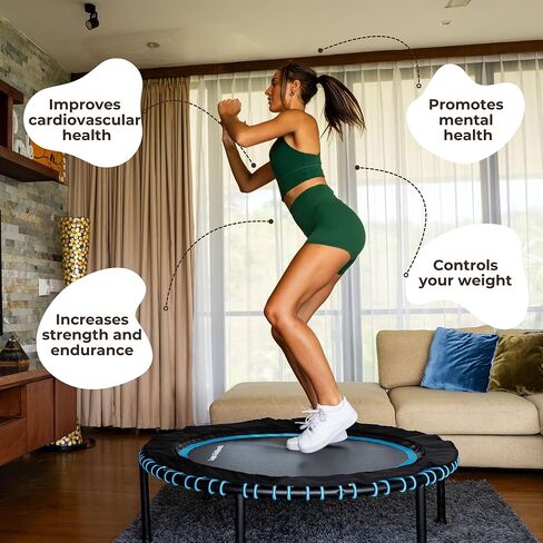ترامبولين Leaps and ReBounds للبالغين والأطفال - Rebounder مع مقاطع فيديو للتمرين عبر الإنترنت - للألعاب الخارجية واللياقة البدنية والأنشطة الترفيهية - معدات تمارين القلب الآمنة والهادئة والمتينة in Kuwait