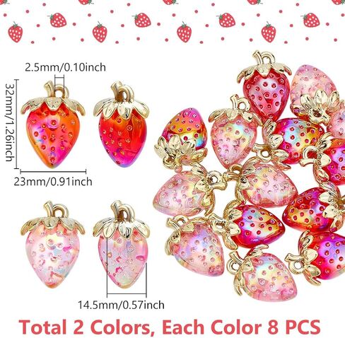 UniCraftale 40pcs 2 ألوان 3D أكريليك الفراولة سحر الشفافة الاكريليك المعلقات الفراولة سحر معلقة زخرفة زخرفة لطيف السحر الفاكهة الجزء الأكبر لقلادة سوار الصنع in Saudi Arabia