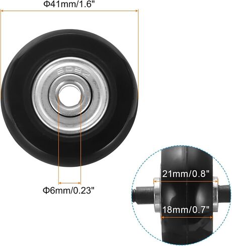 uxcell Set of 2 Luggage Wheels Replacement 51 x 17 mm/2" x 0.7" Rubber Swivel Caster Bearing Wheels Repair Kits for Suitcase Inline Outdoor Skate,Black in Saudi Arabia