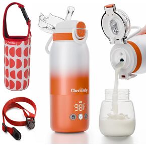 CheriBaby Portable Bottle Warmer for Travel – Dual Heating Modes for Breast Milk & Water, Portable Milk Warmer On-The-Go, Extra Straw Lid, Super Fast Charging, Long Battery Life, 12 Ounces in Kuwait
