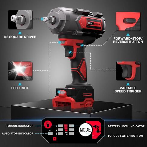 1200N.M تأثير تأثير لبطارية DeWalt 20V (بدون بطارية) ، 20 فولت 1/2 "مسدس التأثير اللاسلكي ، سائق التأثير الكهربائي 900 رطل مع التحكم في 3 سرعات ، مآخذ تأثير 6 أجهزة. in Kuwait