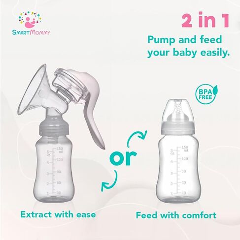 BPA Free Manual Breast Pump + 10 Breastmilk Storage Bag- Hand Pump Breastmilk & Milk Collector - Ergonomic Breast Pump & Breast Milk Storage Bags Freezer-Silicone, BPA Free,150 ml in Kuwait